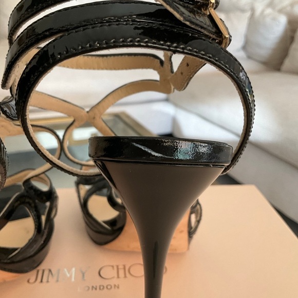 Authentic Jimmy Choo Glossy Elaphe black patent strappy heels, sz. 39 - Picture 8 of 14